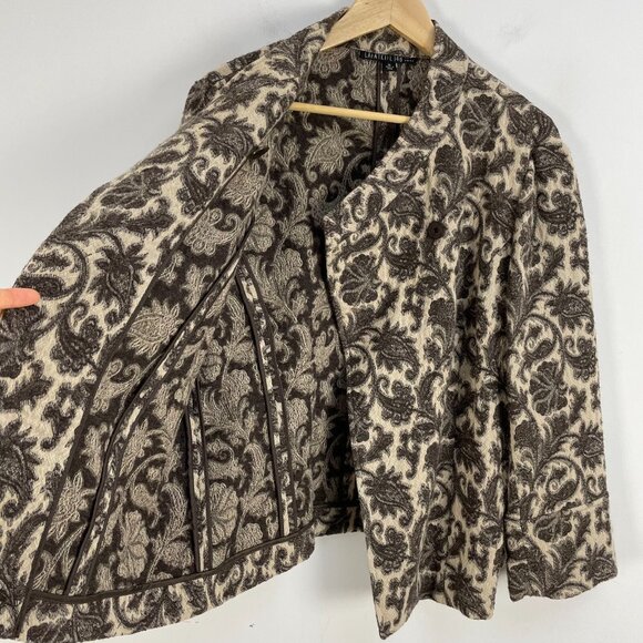 Lafayette 148 New York Womens 12 Wool Blend Brown Floral Knit Jacket - Picture 8 of 12